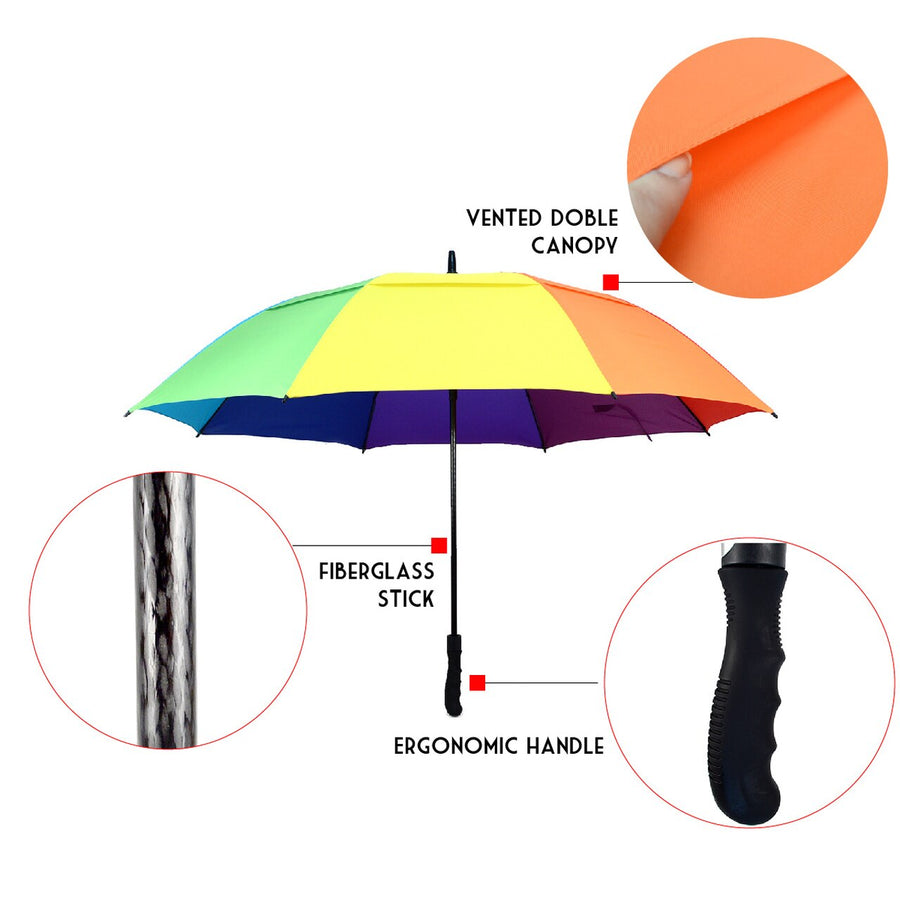 Wholesale Auto Open Double Canopy Vented Rainbow Umbrella