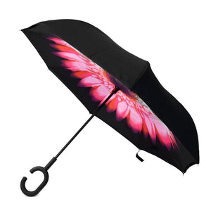 Wholesale Bright Pink Flower Double Layer Inverted Umbrella