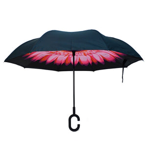 Wholesale Bright Pink Flower Double Layer Inverted Umbrella