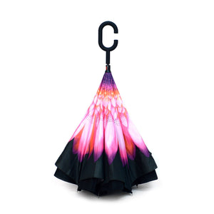 Wholesale Bright Pink Flower Double Layer Inverted Umbrella
