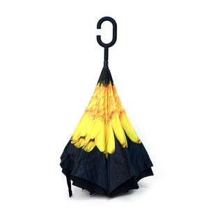 Wholesale Yellow Flower Double Layer Inverted Umbrella