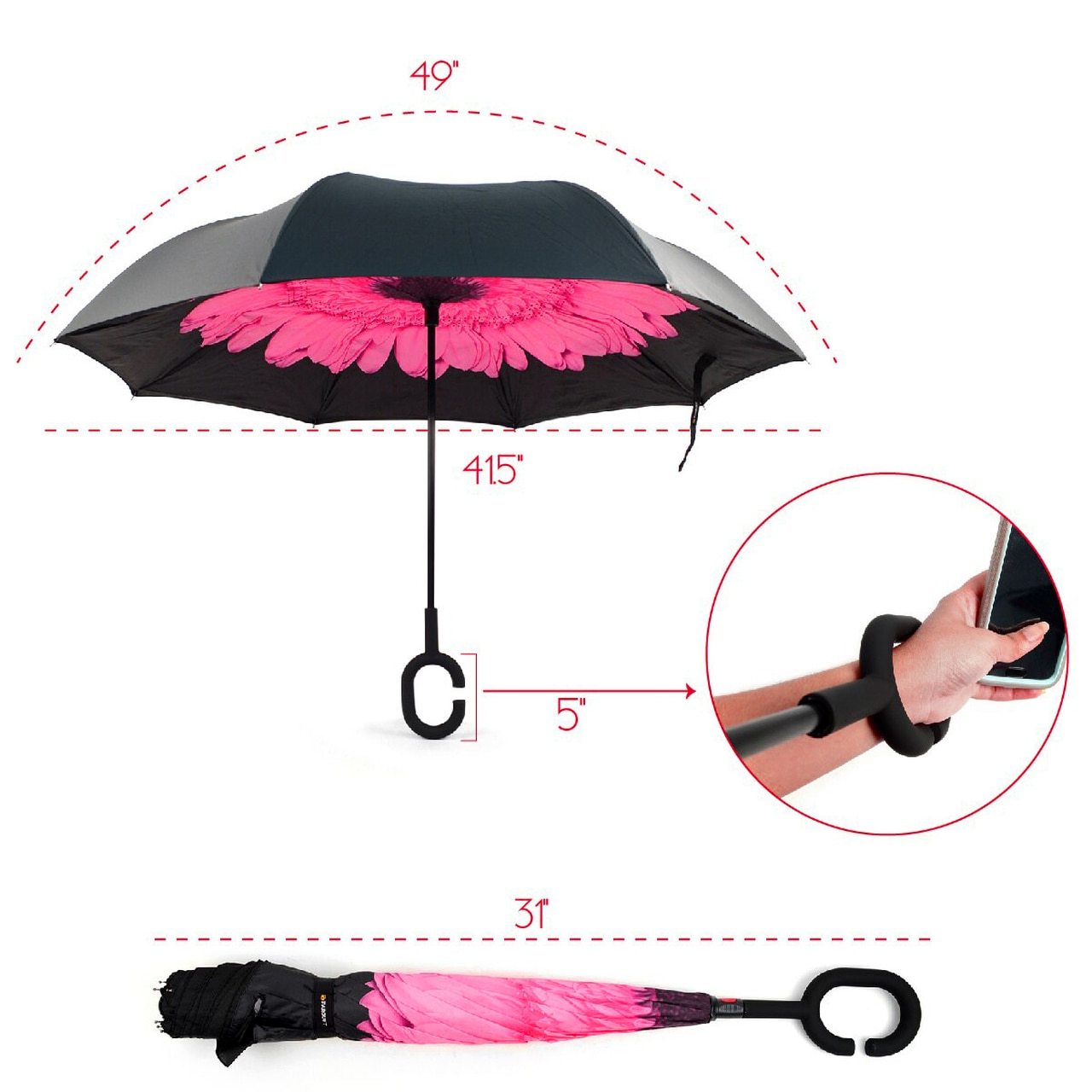 Wholesale Pink Rose Flower Double Layer Inverted Umbrella