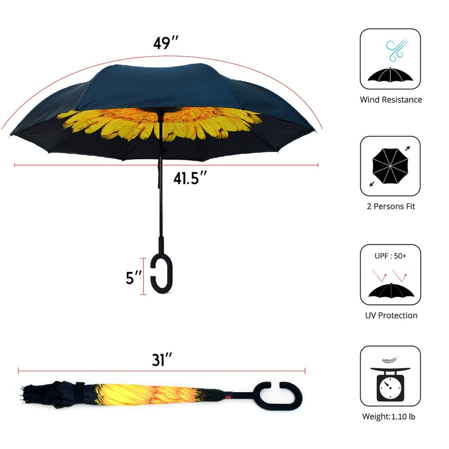 Wholesale Yellow Flower Double Layer Inverted Umbrella