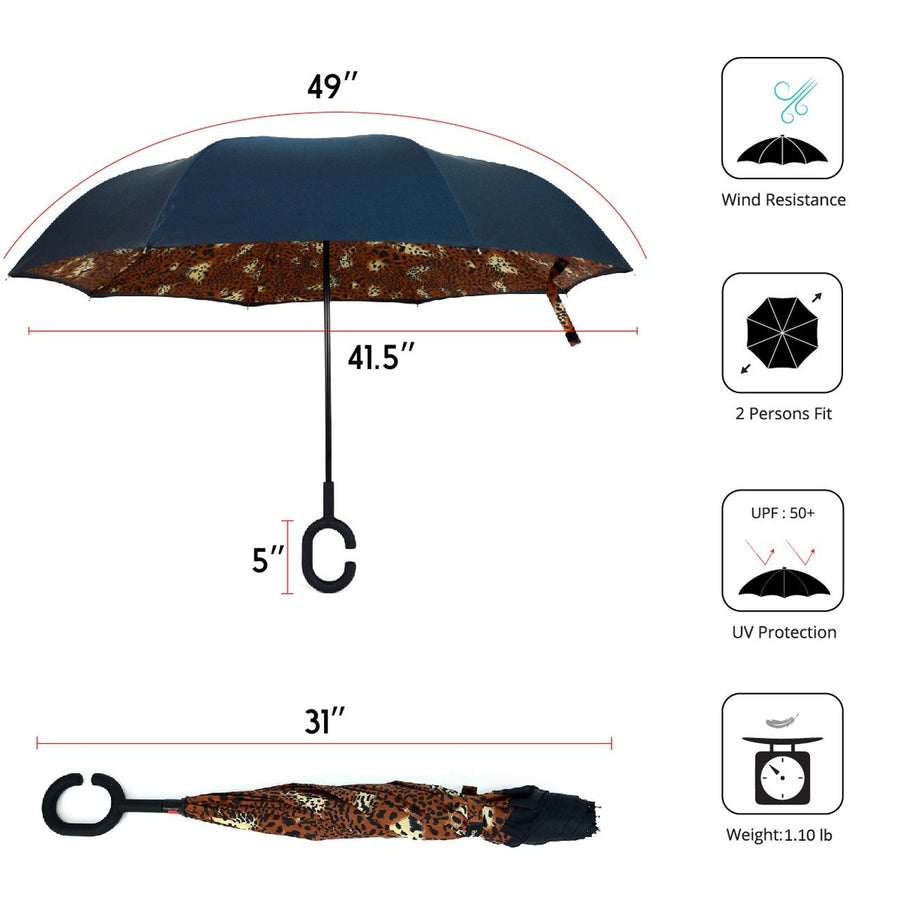Wholesale Brown Leopard Print Double Layer Inverted Umbrella