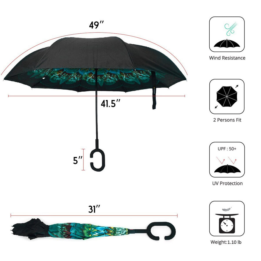 Wholesale Peacock Double Layer Inverted Umbrella