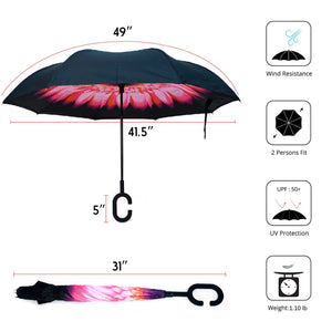 Wholesale Bright Pink Flower Double Layer Inverted Umbrella