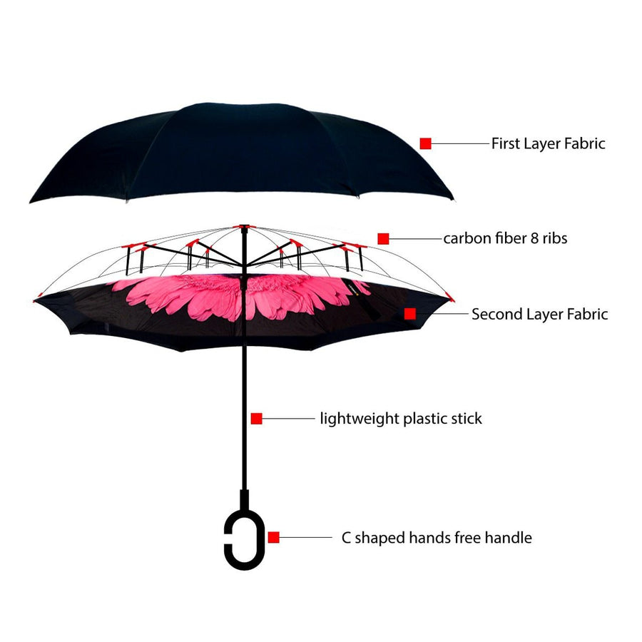 Wholesale Pink Rose Flower Double Layer Inverted Umbrella