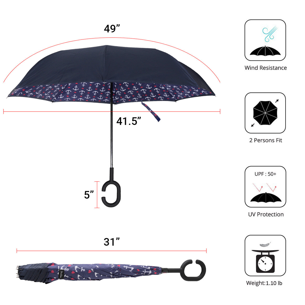 Wholesale Anchor Pattern Reverse Open Inverted Umbrella